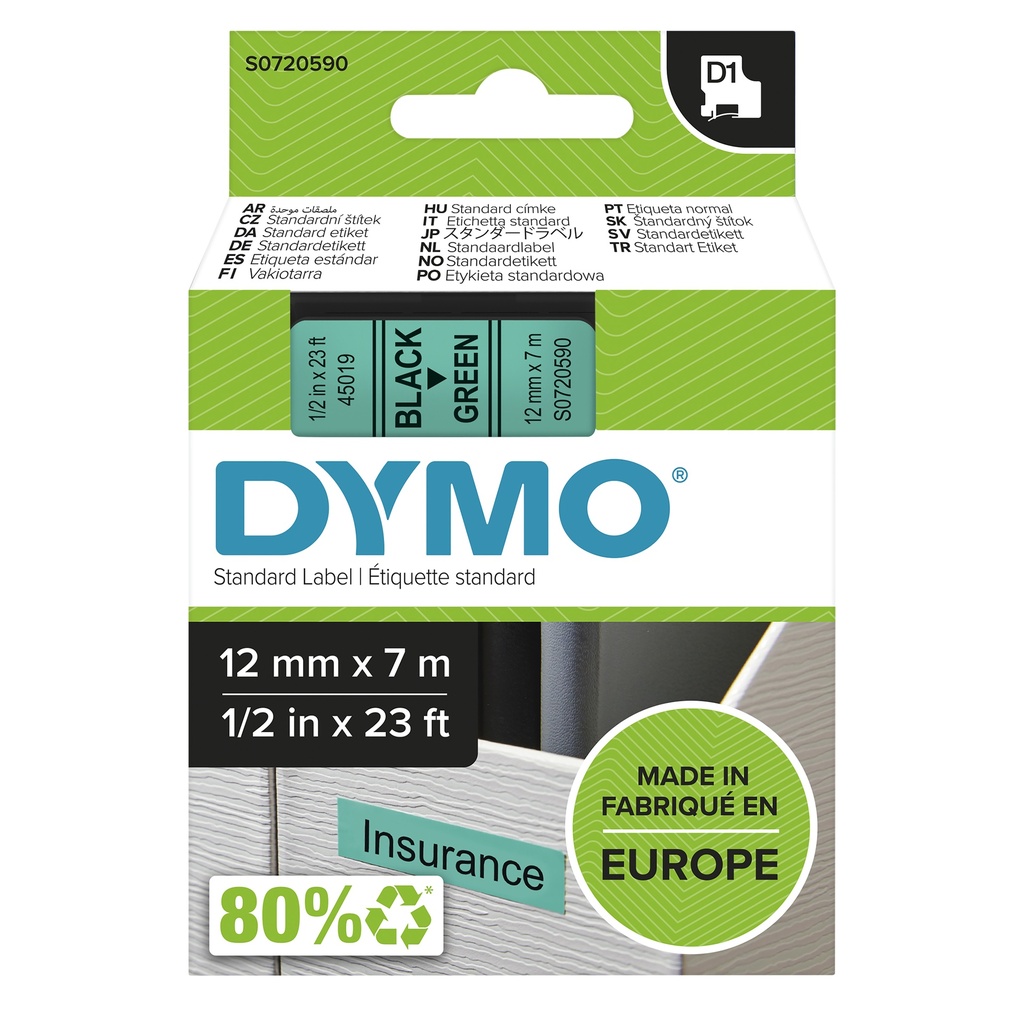 [434112000] Dymo label tape D1 45019 S0720590 Black auf grün 1 St. Printer Media