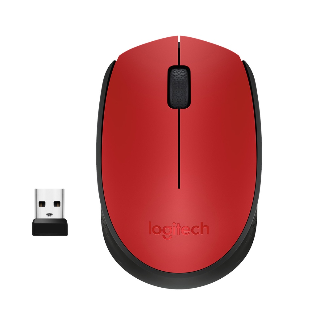 Logitech M170 Wireless Mouse Ambidextrous Optical RF Wireless 1000 DPI Black Red Input Devices