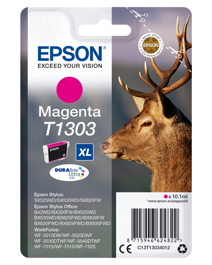 Epson Stag Singlepack Magenta T1303 DURABrite Ultra Ink High (XL) Yield Original Cartridges C13T13034012