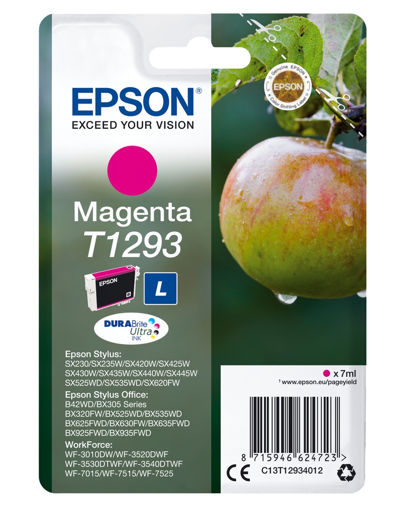 Epson Apple Singlepack Magenta T1293 DURABrite Ultra Ink Pigment-based 7 Original Cartridges C13T12934012