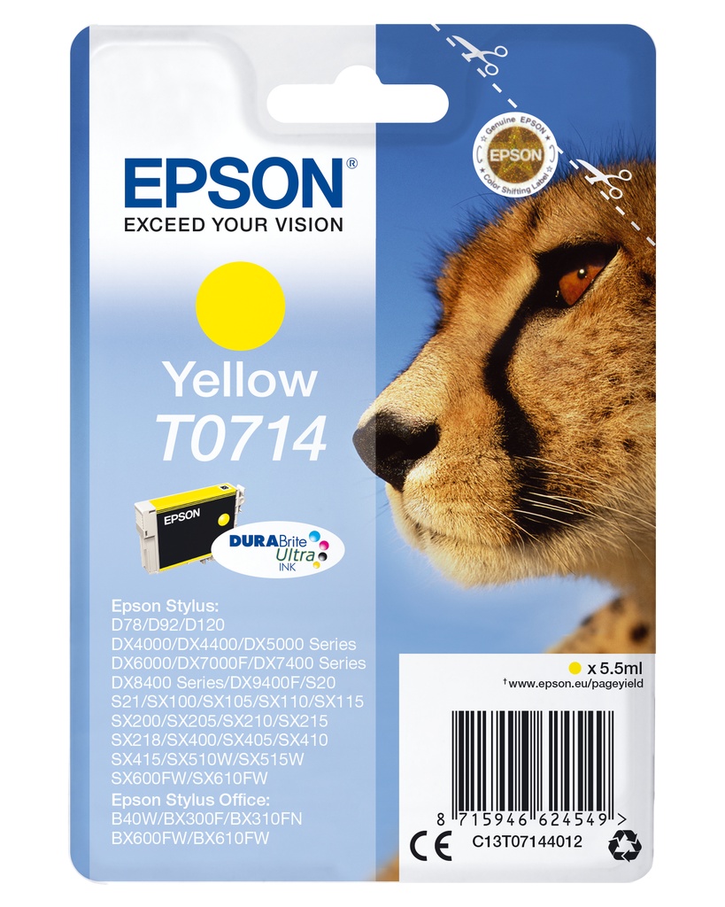 Epson Singlepack Yellow T0714 DURABrite Ultra Ink Standard Yield Pigment-based ink 5.5 ml 1 PC(s Ink Cartridges