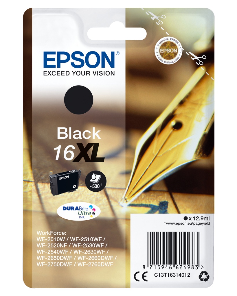 [5172585000] Epson Pen and crossword Singlepack Black 16XL DURABrite Ultra Ink High Original Cartridges C13T16314012