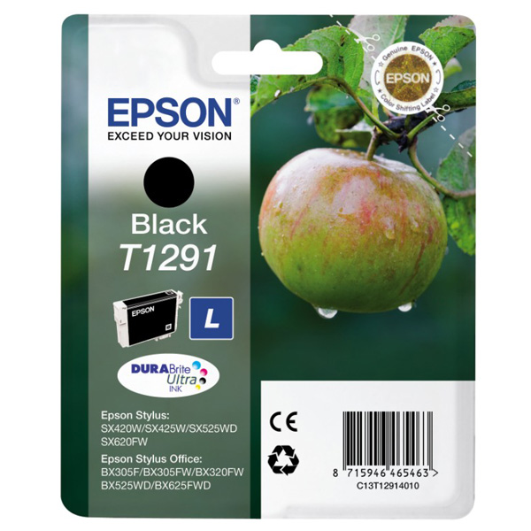 [5172596000] Epson Apple Singlepack Black T1291 DURABrite Ultra Ink Pigment-based 11.2 Original Cartridges C13T12914012