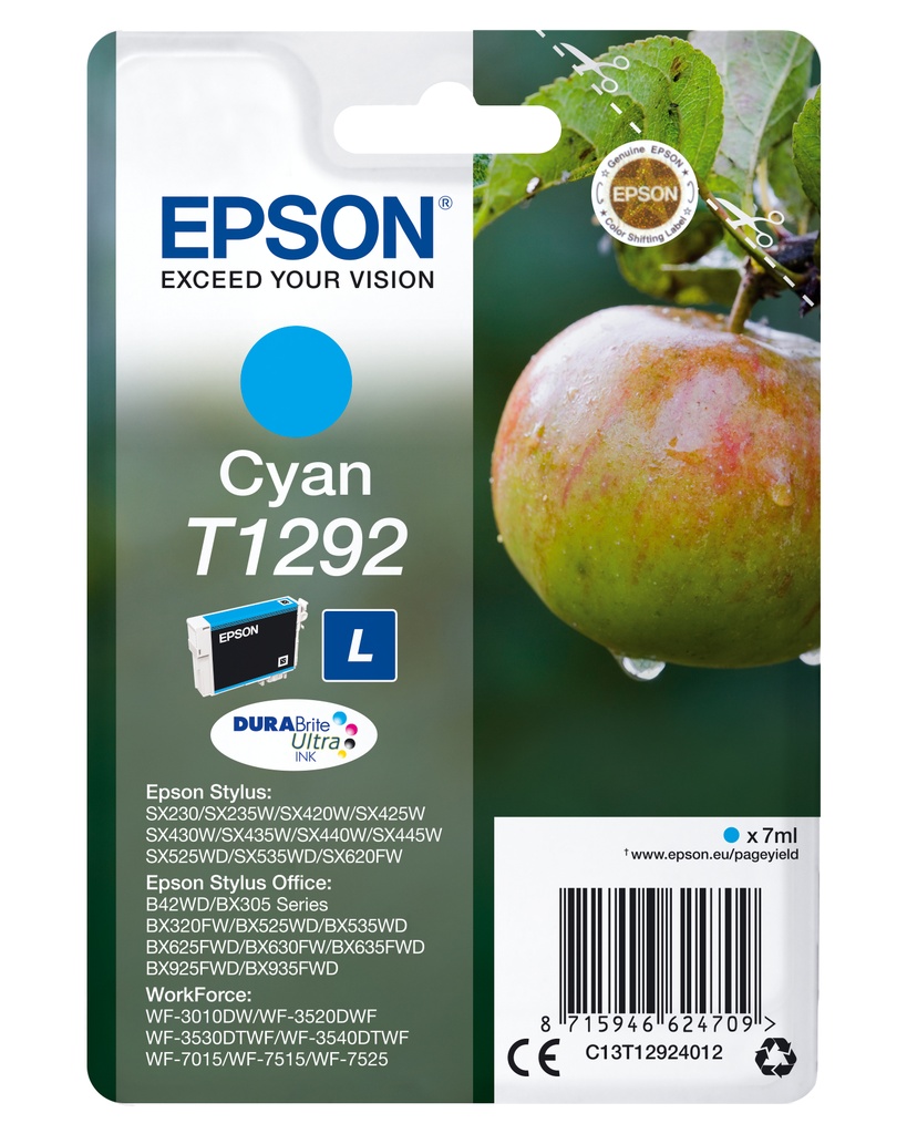 Epson Singlepack Cyan T1292 DURABrite Ultra Ink 7 ml 474 pages 1 PC(s Ink Cartridges