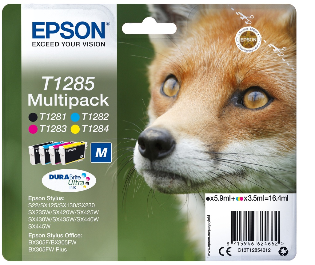 Epson T1285 Multipack Fox 4-colours DURABrite Ultra Ink 5.9 ml 3.5 Magenta Original Cartridges C13T12854012