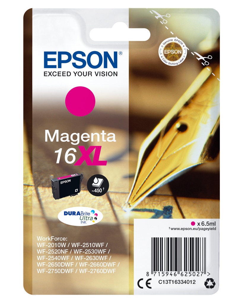 Epson Pen and crossword Singlepack Magenta 16XL DURABrite Ultra Ink High Original Cartridges C13T16334012