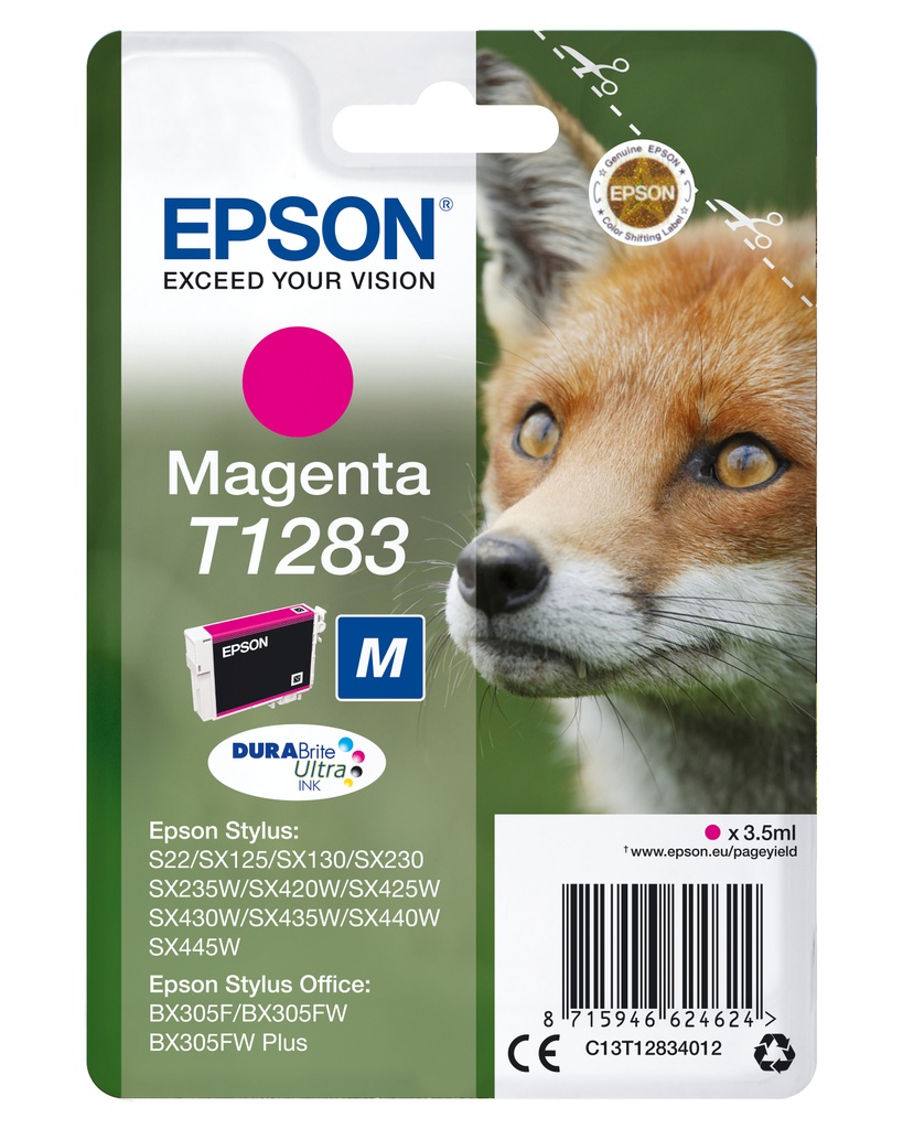Epson Fox Singlepack Magenta T1283 DURABrite Ultra Ink Pigment-based 3.5 Original Cartridges C13T12834012