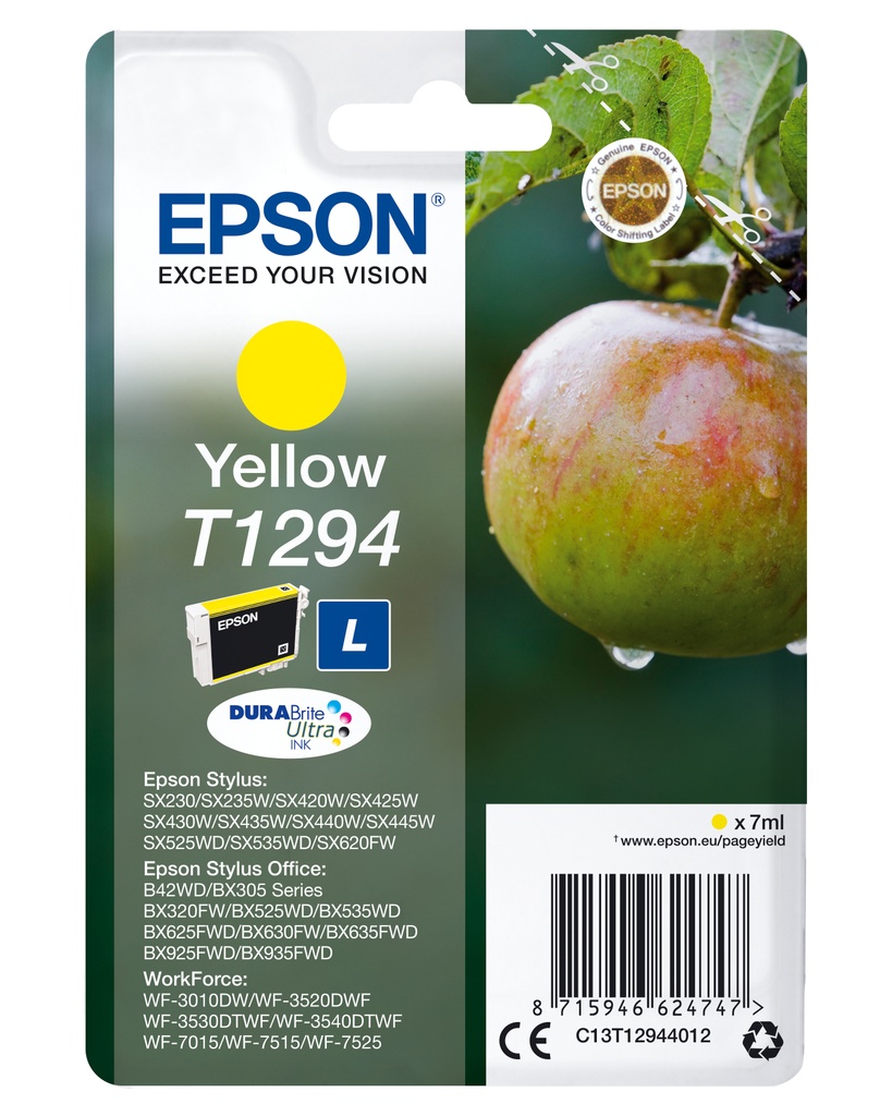 Epson Apple Singlepack Yellow T1294 DURABrite Ultra Ink Pigment-based ink 7 ml 616 pages 1 PC(s Ink Cartridges