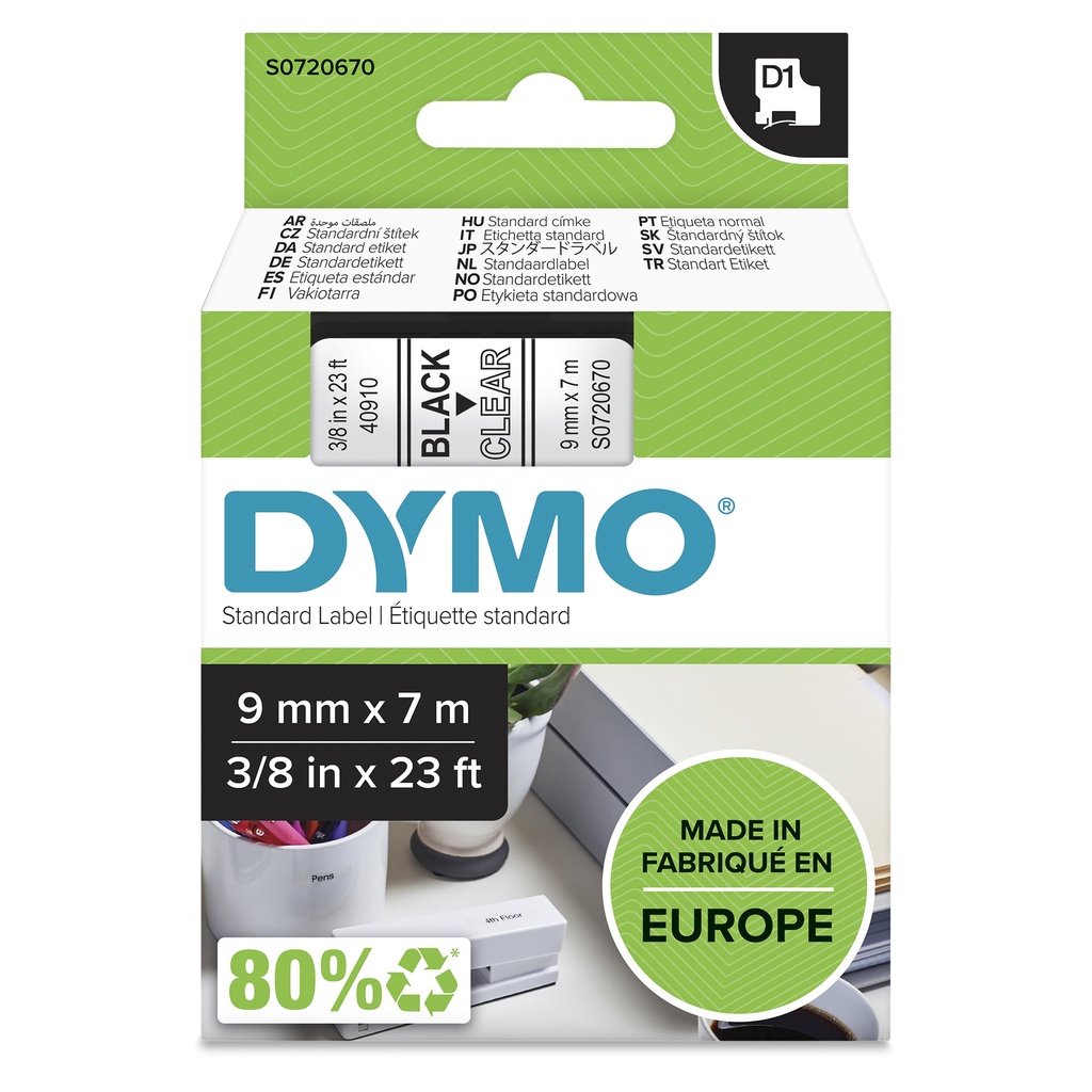 [545611000] Dymo label tape D1 40910 S0720670 Black auf transparent 1 St. Labels A1 Printer Media