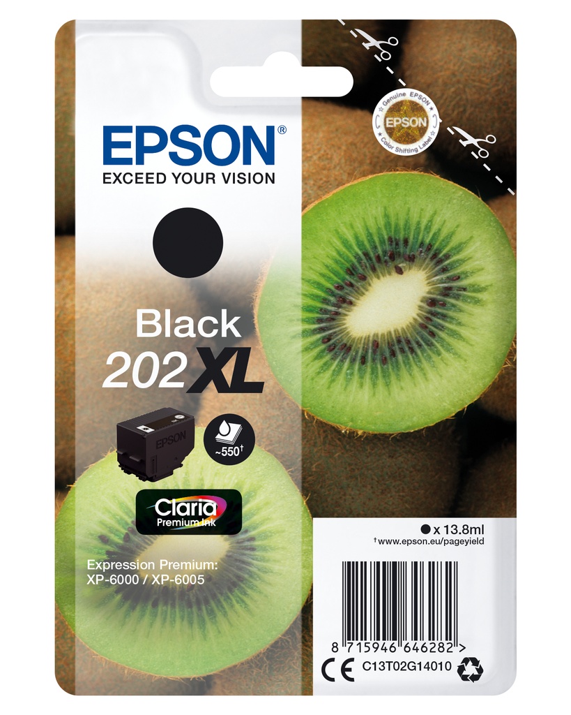 [5775246000] Epson Kiwi Singlepack Black 202XL Claria Premium Ink High (XL) Yield Original Cartridges C13T02G14010