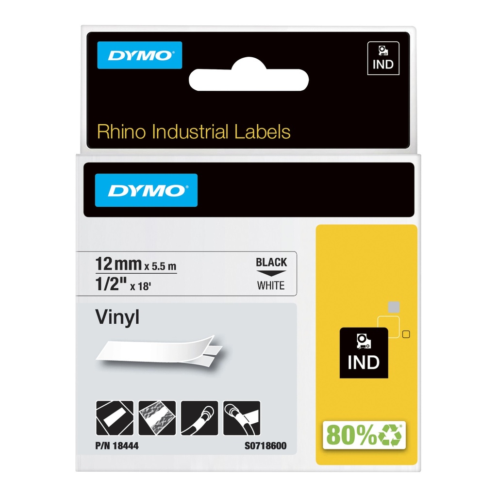 [590119000] Dymo label tape Rhino Vinyl 18444 Black auf white Labels Printer Media