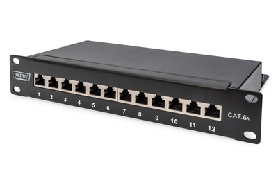 DIGITUS CAT 6 A Patch Panel, shielded, 12-Port, 1HE, 10 inch, black Network Accessories