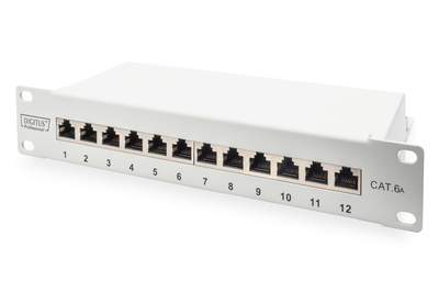 DIGITUS CAT 6 A Patch Panel, shielded, 12-Port, 1HE, 10 inch, gray Network Accessories