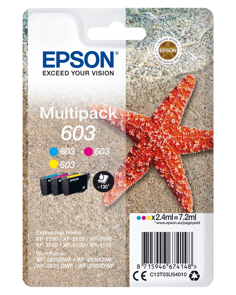 [7632046000] Epson Standard Yield 2.4 ml 130 pages 1 PC(s) Multi Cyan Original Ink Cartridges C13T03U54010