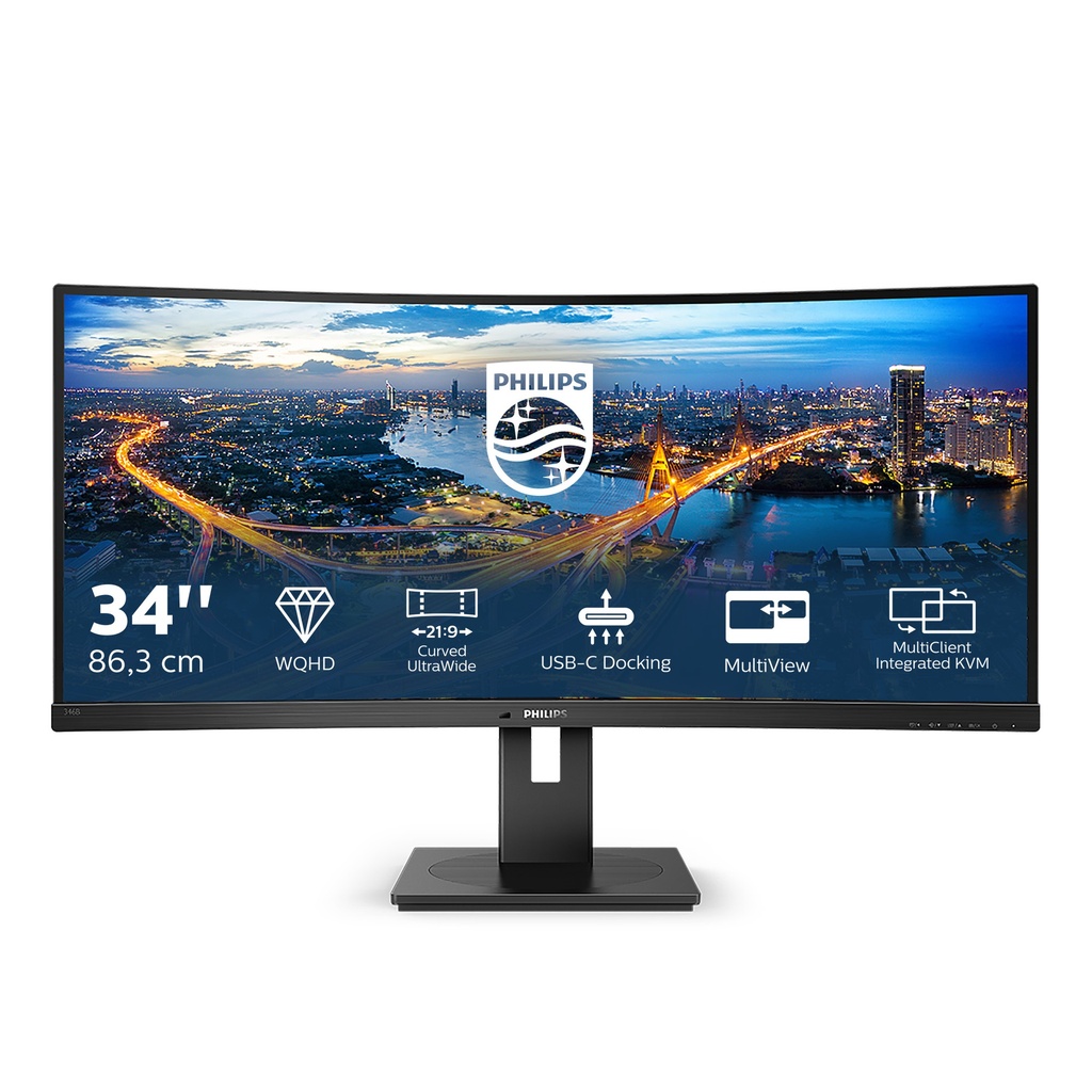 Philips 34 inch 346B1C Curved/UWQHD/DP/HDMI/USB-C Flat Screen 34-inch Monitors