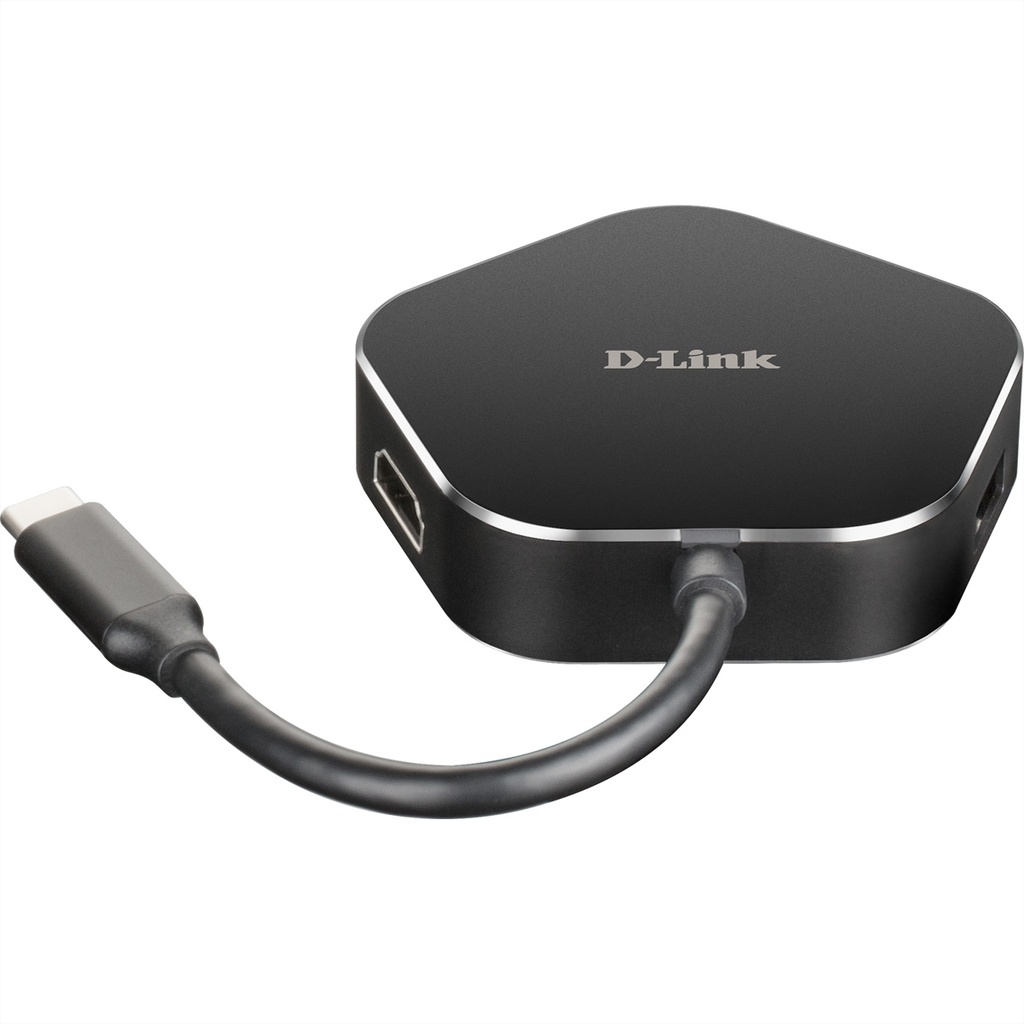 D-Link 4 in 1 USB-C Hub with HDMI and Power Delivery Wired Thunderbolt 3 60 W aluminum Black 5 Gbit/s 4096 x 2160 pixels Laptop Accessories