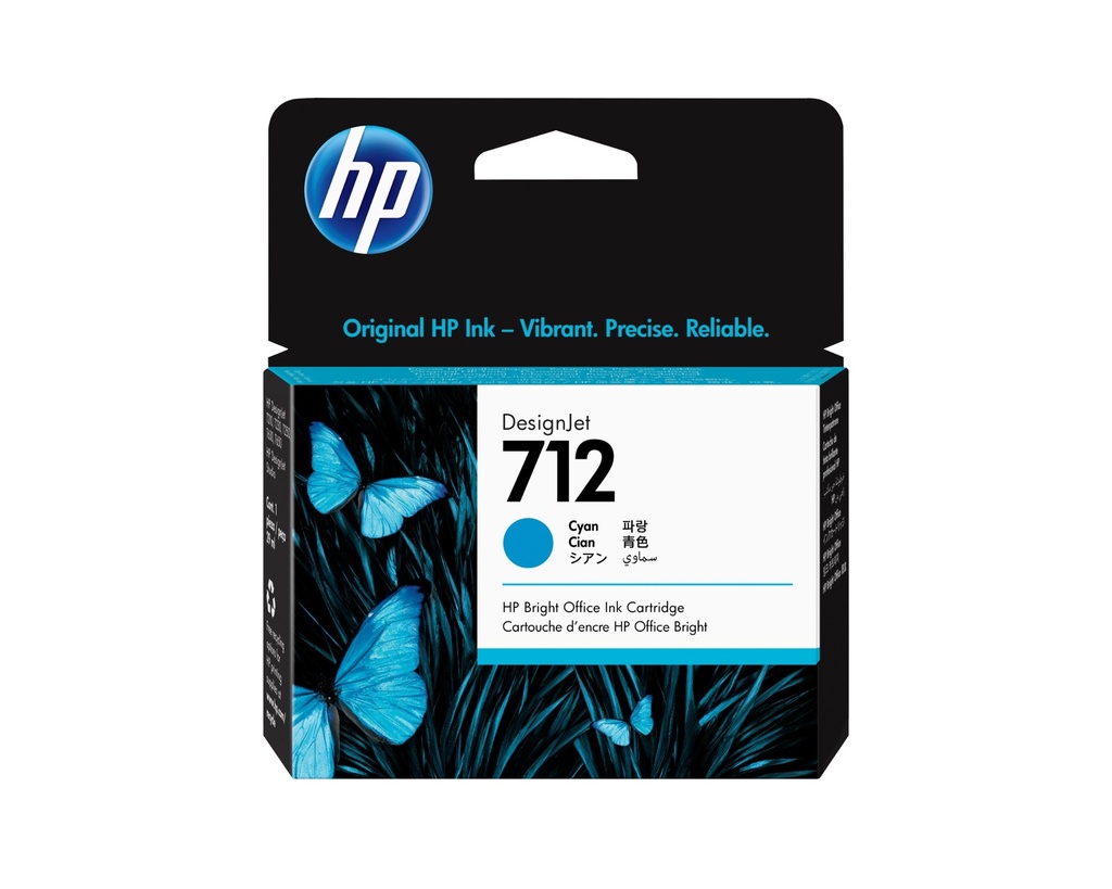 [9080073000] HP 712 29-ml Cyan DesignJet Ink Cartridge HP DesignJet T210 T230 T250 T630 T650 Printer series Thermal inkjet Cyan Singapore Malaysia 114 mm 25 mm Ink Cartridges