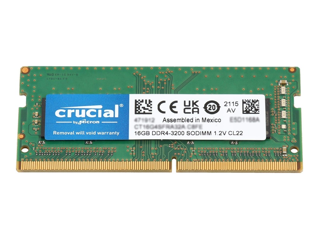 [9182547000] Crucial CT16G4SFRA32A, 16 GB, 1 x 16 GB, DDR 4, 3200 MHz, 260-pin SO-DIMM Memory Modules