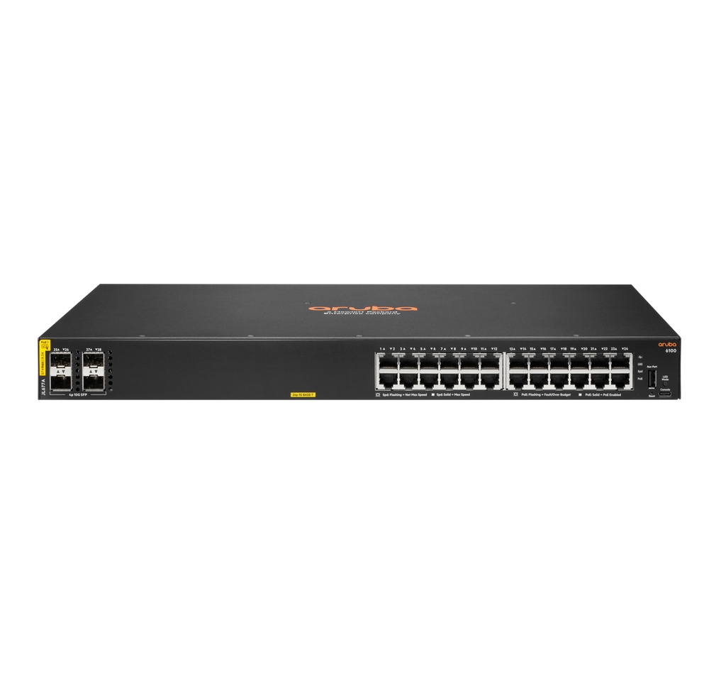 [9728537000] HPE network CX 6100 24G Class4 PoE 4SFP+ 370 W Managed L3 Gigabit Ethernet (10/100/1000) Power over Ethernet (PoE) Rack mounting 1U Network Equipment