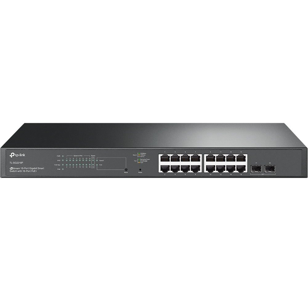 TP-LINK JetStream 18-Port Gigabit Smart Switch with 16-Port PoE+ Managed L2/L2+ Gigabit Ethernet (10/100/1000) Power over Ethernet (PoE) Rack mounting 1U Network Equipment