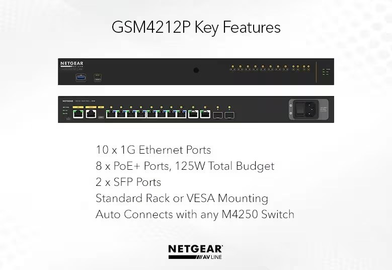 Netgear AV Line M4250 10G2F PoE+ Switch L3 managed 10 x/1000 8 PoE++ 2 1 GBps Network Equipment