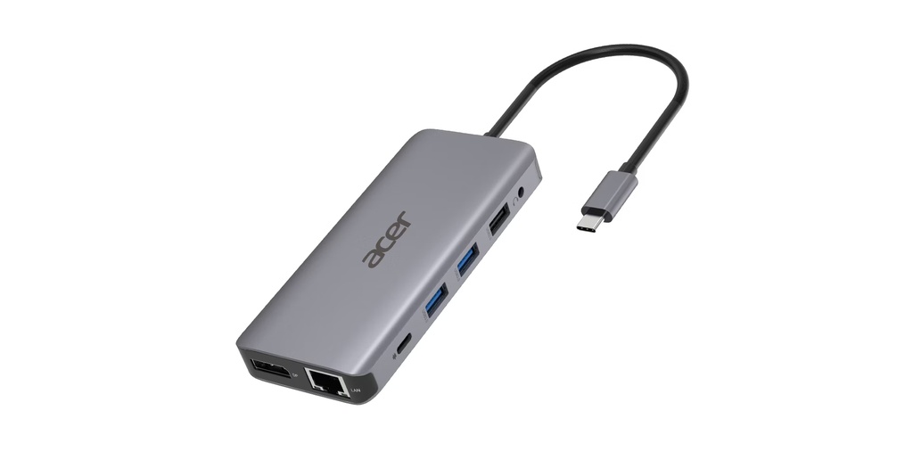[10719071000] Acer 12in1 Type C port Hub Wired USB 3.2 Gen 1 (3.1 Gen 1) Type-C 3.5 mm 10,100,1000 Mbit/s Silver MicroSD (TransFlash) SD Laptop Accessories