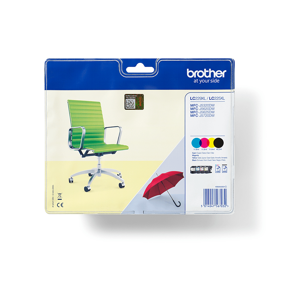 [3527517000] Brother LC229XL Value-Pack Black Cyan Magenta Yellow 4 PC(s) 2400 pages 1200 Original Ink Cartridges LC229XLVALBPDR