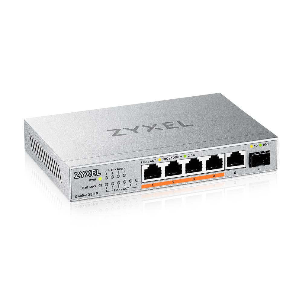 ZyXEL Switch XMG-105 10/2.5G MultiGig PoE++ unmanaged Switch 1 GBps Network Equipment