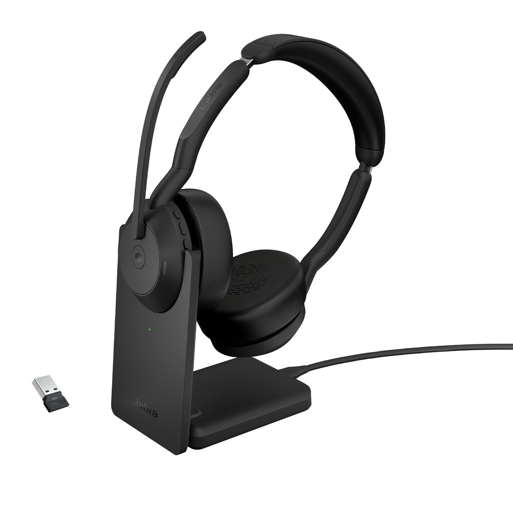 [15474050000] Jabra Evolve2 55 Link380a MS Stereo (Include Stand) Wireless Office/Call center 20 20000 Hz 130 g Headset Black Audio Equipment