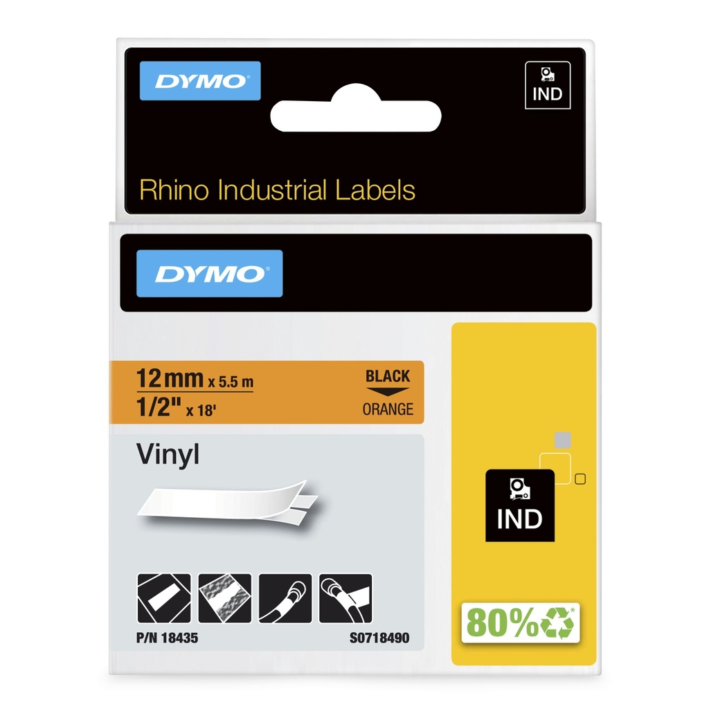 Dymo IND Vinyl Labels Black on orange multicolor Vinyl 40 80 °C UL 969 DYMO Printer Media