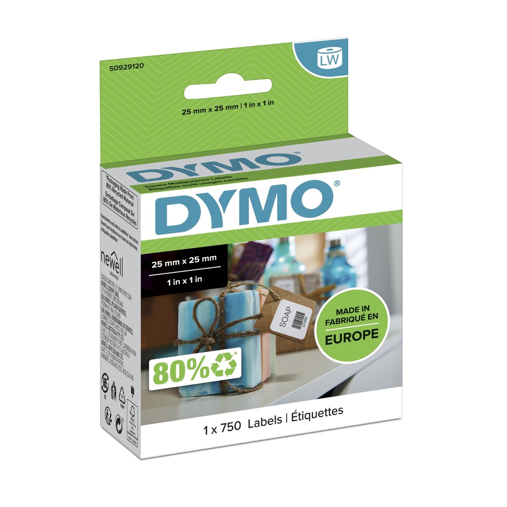 [1842574000] Dymo Authentic label writer Small Multi-Purpose Labels 25 mm x 25 mm Roll of 750 Easy-Peel Labels Self-Adhesive for label writer Label Makers White Self-adhesive printer label Paper Removable Square label writer Printer Media