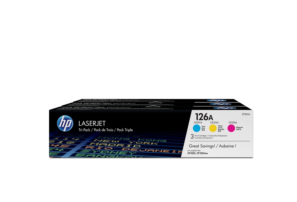 HP 126 A 3-pack Cyan/Magenta/Yellow Original LaserJet 1000 pages Cyan Magenta Yellow 3 PC(s Toner Cartridges