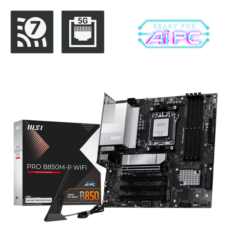 MSI 7E71-001R Pro B850M-P Wi-Fi Am5 Motherboard AMD Socket AM5 (Ryzen Zen4 Motherboards