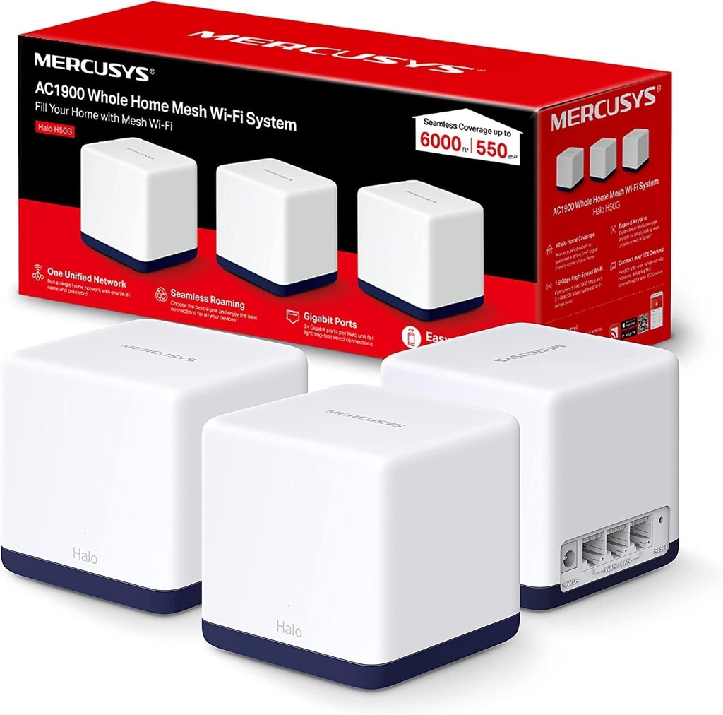 Mercusys Halo H50G 3-pack AC1900 Whole Home Mesh Wi-Fi System Router Wi-Fi Network Equipment