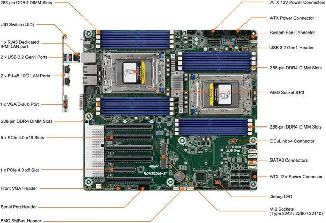 [11929866000] ASRock ROME2D16-2T AMD LGA 4094 AMD EPYC 7003 DDR 4-SDRAM 2 TB DIMM Motherboards
