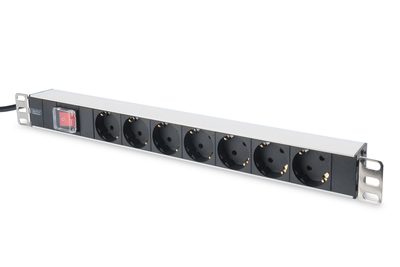 [1199498000] DIGITUS Multiple socket outlet with aluminum profile and switch, 7-way socket outlet with earthing contact, 2 m supply cable with earthing contact plug Power Accessories