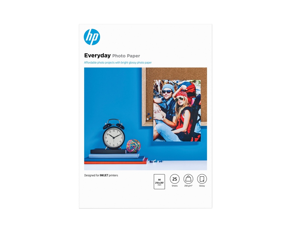 HP Everyday Photo Paper Glossy 200 g/m2 A4 25 sheets Gloss Inkjet 21x29.7 cm Works with inkjet printers optimized for Original HP Ink Business Enterprise 15 30 °C Printer Media