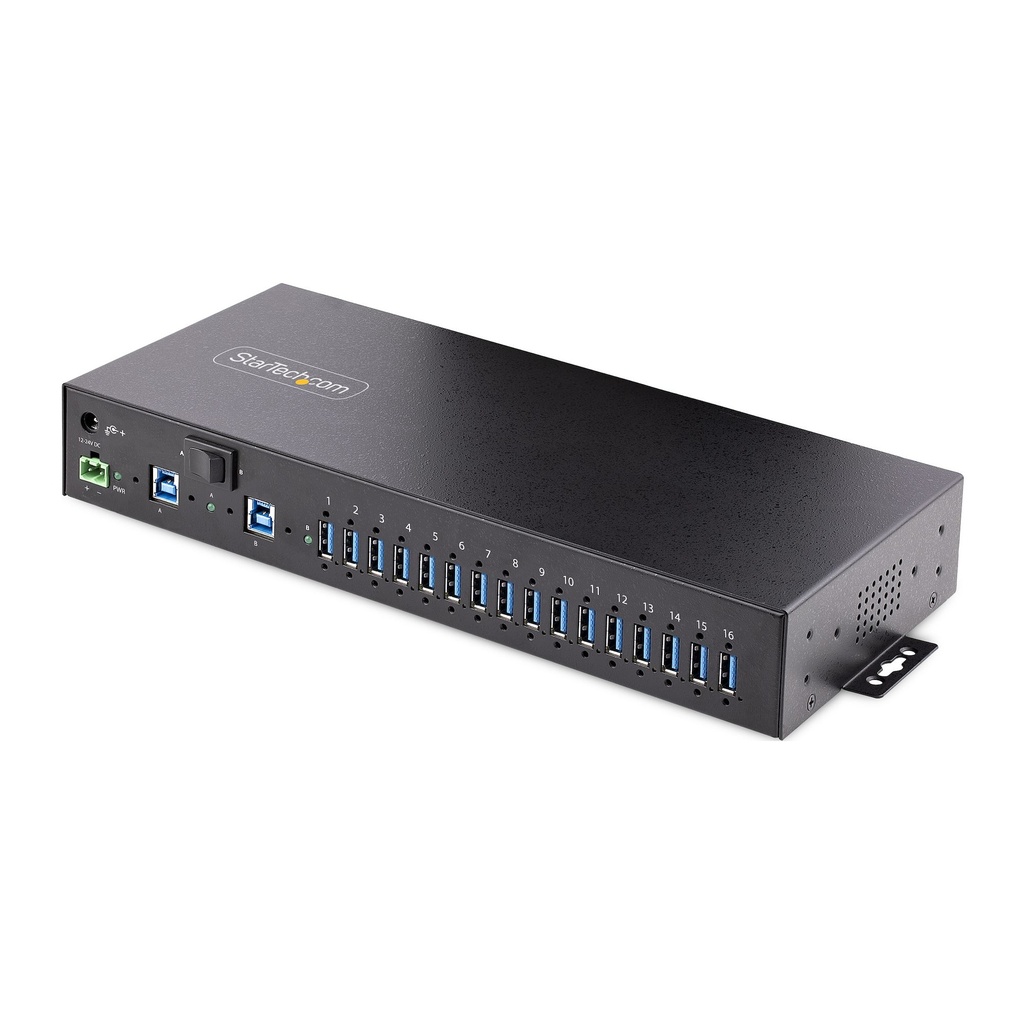StarTech.com 16-Port Industrial USB 3.0 Hub 5 GBps Metal DIN/Surface/Rack Mountable ESD Protection Terminal Block Power up to 120 W Shared USB Charging Dual-Host Hub/Switch USB 3.2 Gen 1 (3.1 Gen 1) Type-B USB 3.2 Gen 1 (3.1 Gen 1) Type-A 5000 Mbit/s USB Hubs