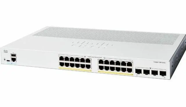 Cisco Catalyst 1300 24P 4G Managed Switch 24 Port GE PoE 4x1GE SFP Limited Lifetime Protection (C1300 24P 4G) Managed L2/L3 Gigabit Ethernet (10/100/1000) Power over Ethernet (PoE) Rack mounting Network Equipment