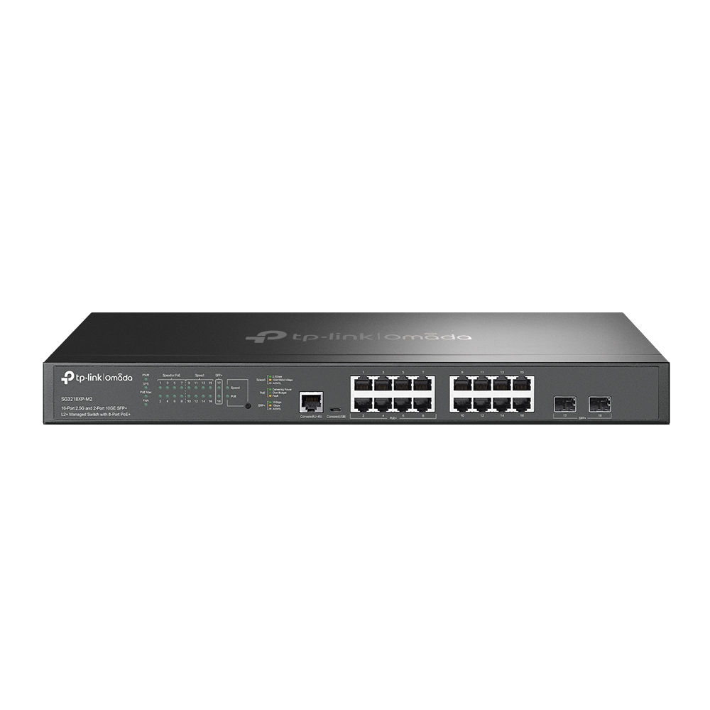 TP-LINK Omada 16-Port 2.5G and 2-port 10GE SFP+ L2+ Managed Switch with 8-Port PoE+ Managed L2+ 2.5G Ethernet (100/1000/2500) Power over Ethernet (PoE) Rack mounting 1U Network Equipment