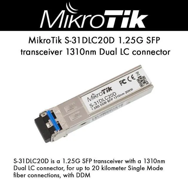 MikroTik s-31DLC20D SFP LC 20000 m 1310 nm RB260GS RB2011LS Transceiver Fiber Optic Network Equipment