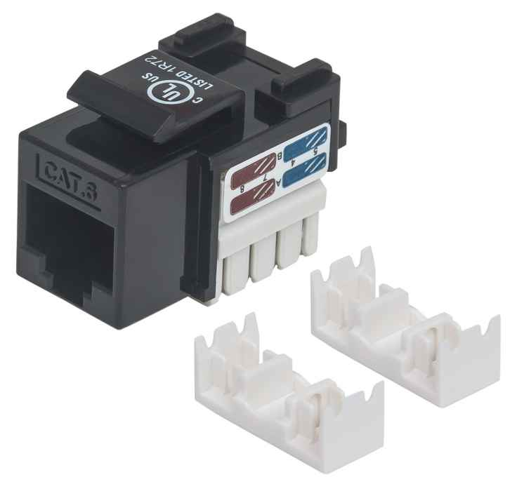 Intellinet Keystone Jack Cat6 UTP Punch-down Black Flat RJ-45 Female 22/26 Cables & Adapters