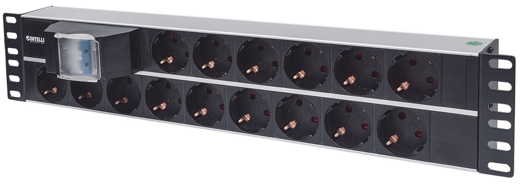 Intellinet 19 inch 2U Rackmount 15-Output Power Distribution Unit (PDU) EU CEE 7/3 Outlets With Double Air Switch Built-in 3 m (10 ft.) Power Cord with EU CEE 7/4 Plug Basic Switched 2U Horizontal aluminum Black 15 AC outlet(s Power Accessories