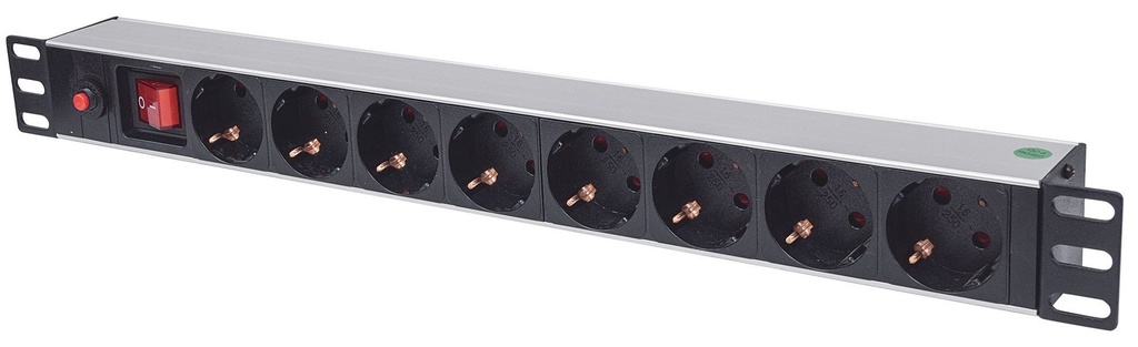 [4924951000] Intellinet 19 inch 1U Rackmount 8-Way Power Strip German Type With On/Off Switch and Overload Power Strip 3 m Power Accessories
