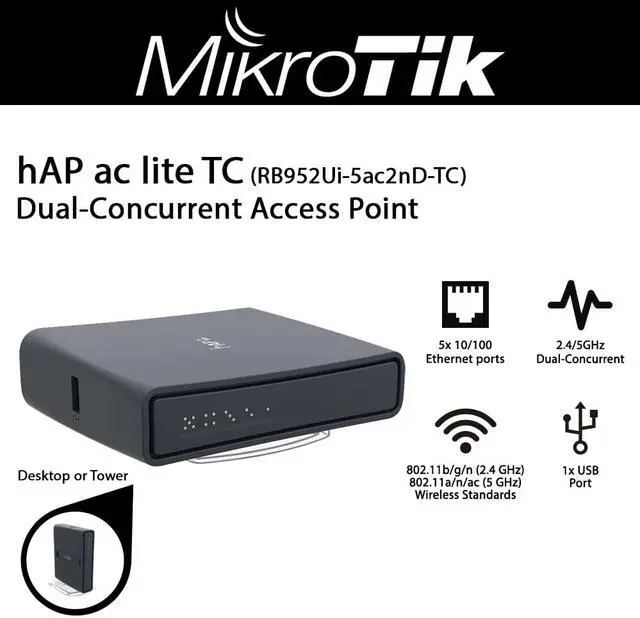 MikroTik hAP ac lite RB952Ui 5ac2nD TC Access Point Wi-Fi Network Equipment