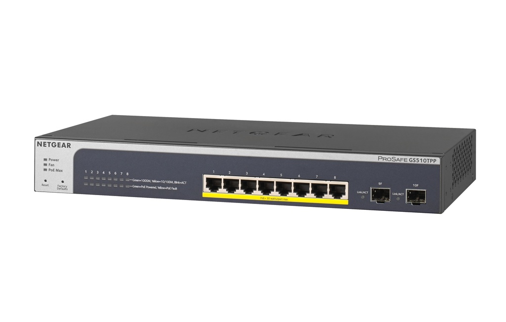 Netgear GS510TPP Managed L2/L3/L4 Gigabit Ethernet (10/100/1000) Full duplex Power over Ethernet (PoE) Rack mounting Network Equipment