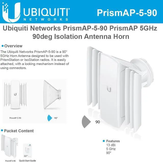 Ubiquiti PrismAP 5 90 13 dBi 5.15 5.85 90° White 1 PC(s Antennas