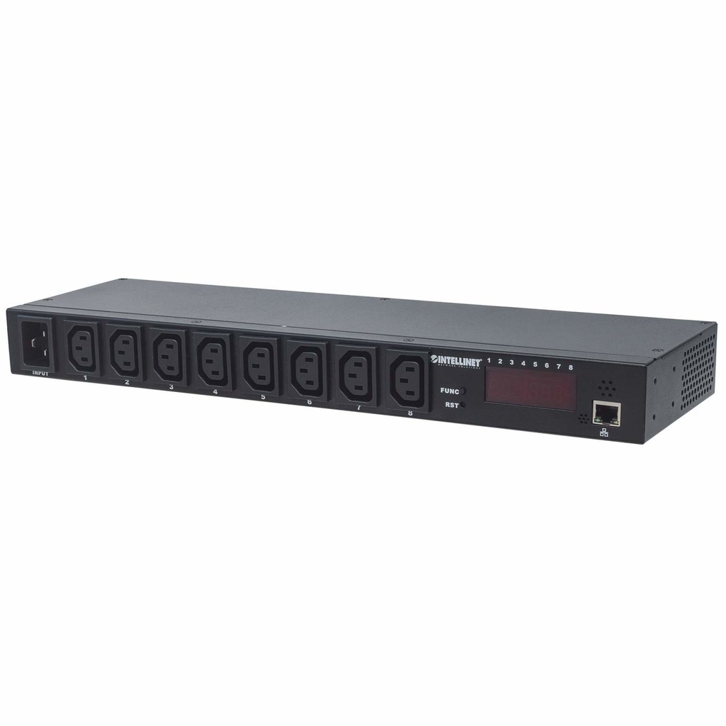 Intellinet 19 inch Intelligent 8-Port PDU 19 inch rack mountable C13 Intelligent Power Distribution Unit; Monitors Power Temperature and Humidity Monitored Metal Black 8 AC outlet(s) C13 coupler C20 coupler Power Accessories