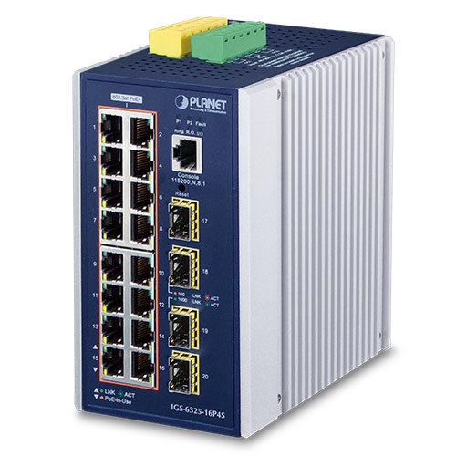 Planet IGS 6325 16P4S IP30 DIN-rail Industrial L3/1000T 802.3at PoE+ Switch 0.1 GBps Network Equipment