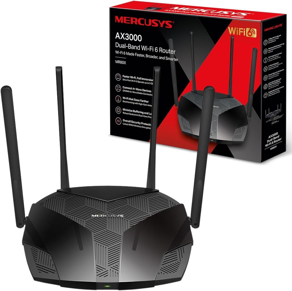 Mercusys MR80X 3000 MB/sa/b/g/n/ac/ax Router Wi-Fi Network Equipment
